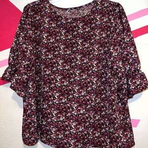 Plus Ditsy Floral Print Puff Sleeve Blouse
